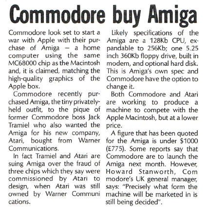 Commodore buys Amiga in 1984