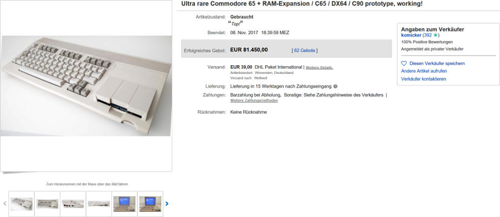 Commodore C65 eBay Listing 322853882595