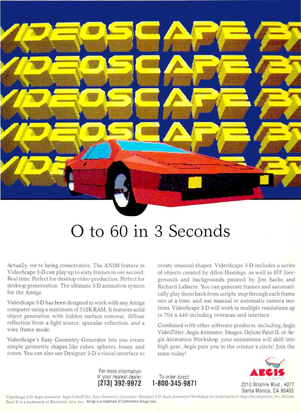 Aegis Videoscape 3D advertisement for the Commodore Amiga