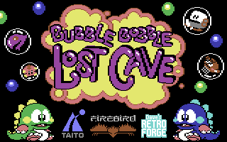 Screenshot from Bubble Bobble: Lost Cave for the Commodore 64.