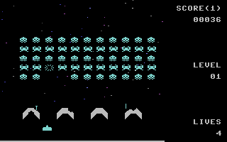 Screenshot from SG Invaders MMXXVI for the Commodore 64.